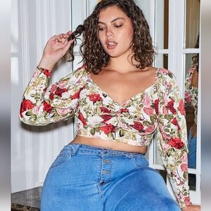 SHEIN floral puff sleeve crop top
